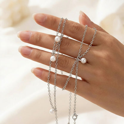 Collier de Tête Bohème Raffiné avec Chaînes Fines et Perles Raffinées Argenté