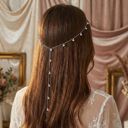 Collier de Tête Chaîne Argentée Perles Scintillantes