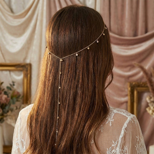 Collier de Tête Chaîne Dorée Perles Scintillantes