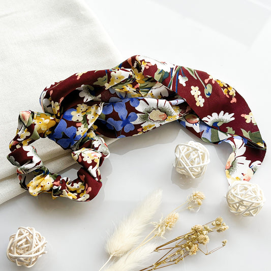 Chouchou Foulard Fleuri Liberty Bordeaux - Collection Magnolia