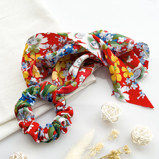 Chouchou Foulard Fleuri Liberty Rouge - Collection Magnolia