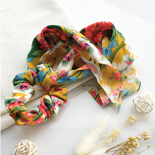 Chouchou Foulard Fleuri Liberty Jaune - Collection Magnolia