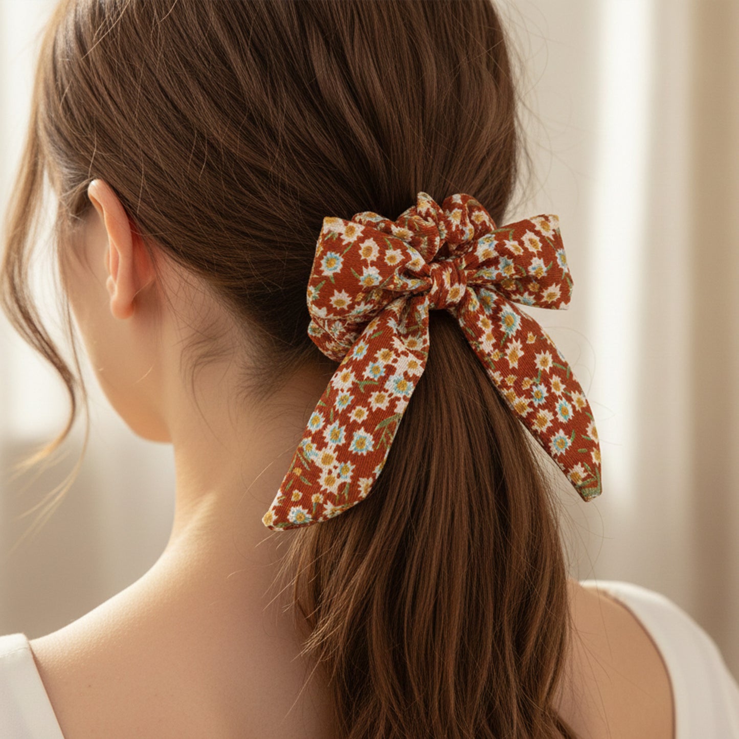 Chouchou Foulard Magnolia Fleuri Orange