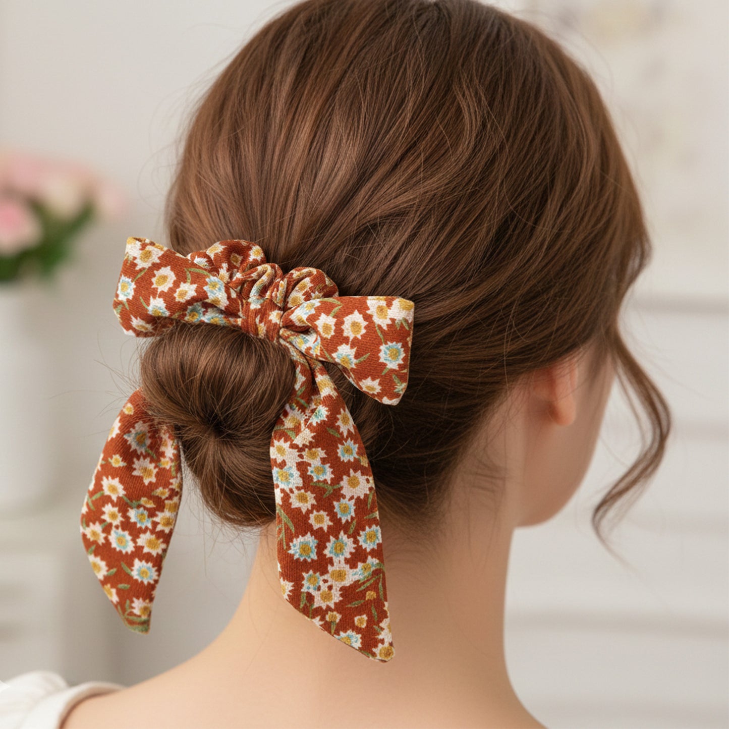 Chouchou Foulard Magnolia Fleuri Orange