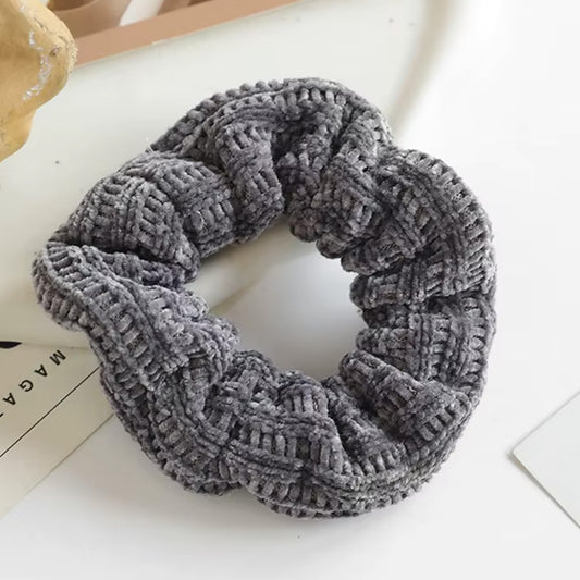 Chouchou en Velours Tricoté Vintage - Gris Charbon