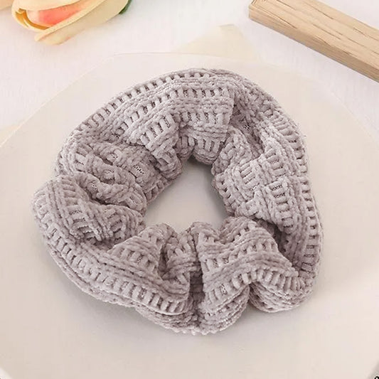 Chouchou en Velours Tricoté Vintage - Gris Khaki Chic