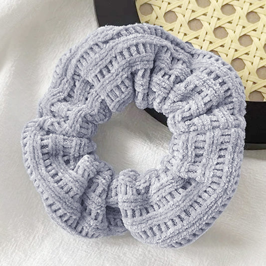 Chouchou en Velours Tricoté Vintage - Gris Perle