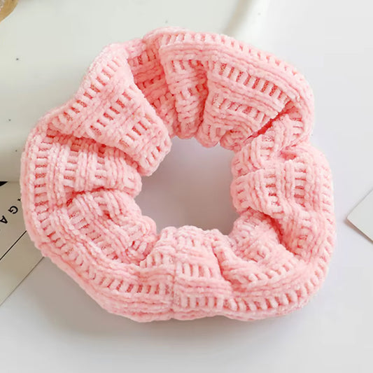 Chouchou en Velours Tricoté Vintage - Rose Sucré