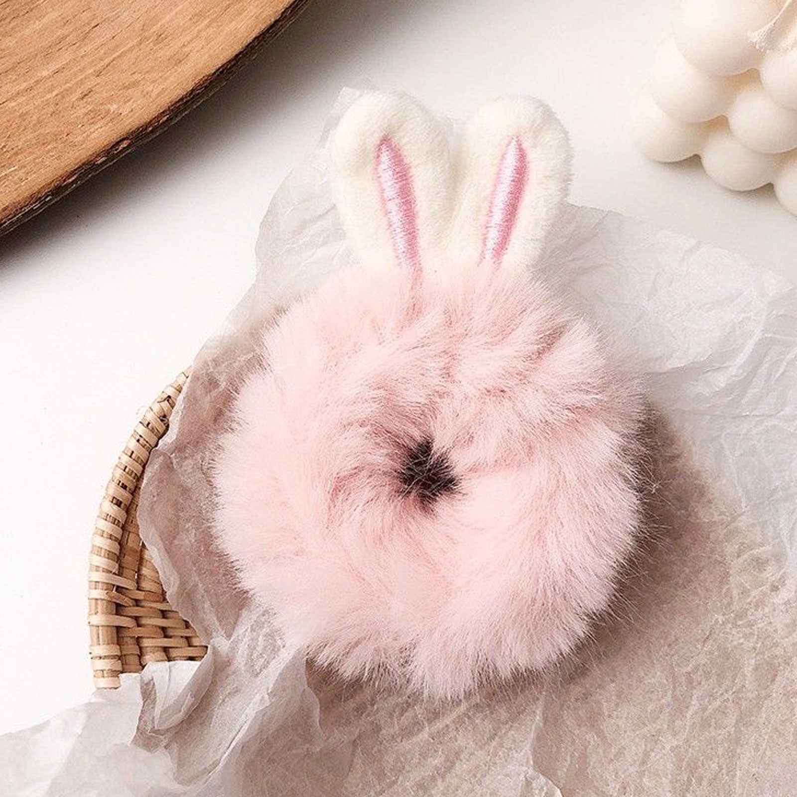 Chouchou Fluffy Oreilles de Lapin Rose - Collection Mallory