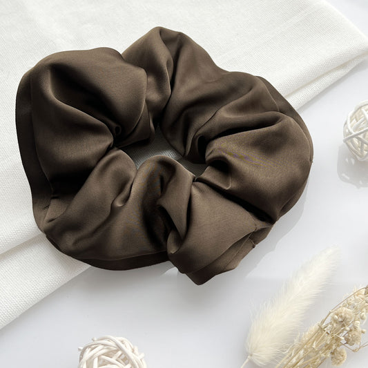 Chouchou en Soie Taupe Brun Foncé - Collection Elégance