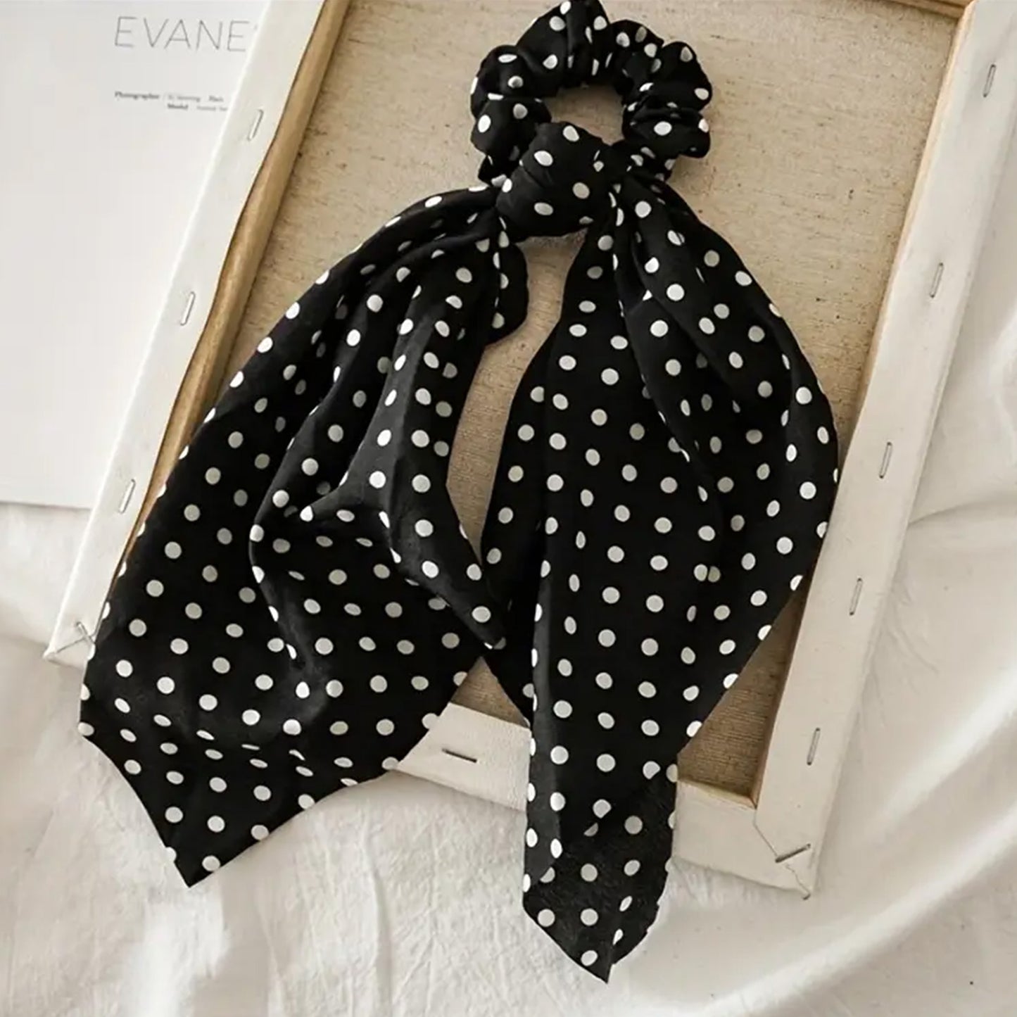 Chouchou Foulard Noir à Pois - Collection Evelyn