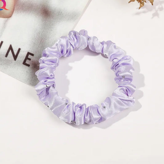 Chouchou en Satin Plissé Diamant Violet Royal - Collection Grace