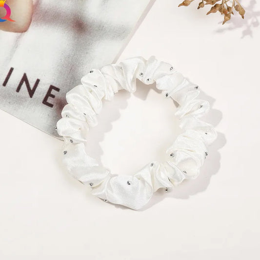 Chouchou en Satin Plissé Diamant Blanc Prestige - Collection Grace