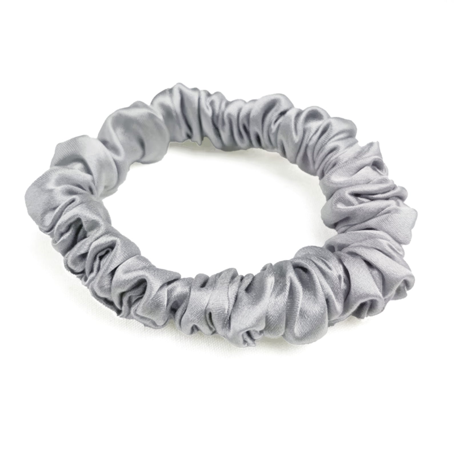Chouchou en Satin Plissé Amalya Gris Argenté