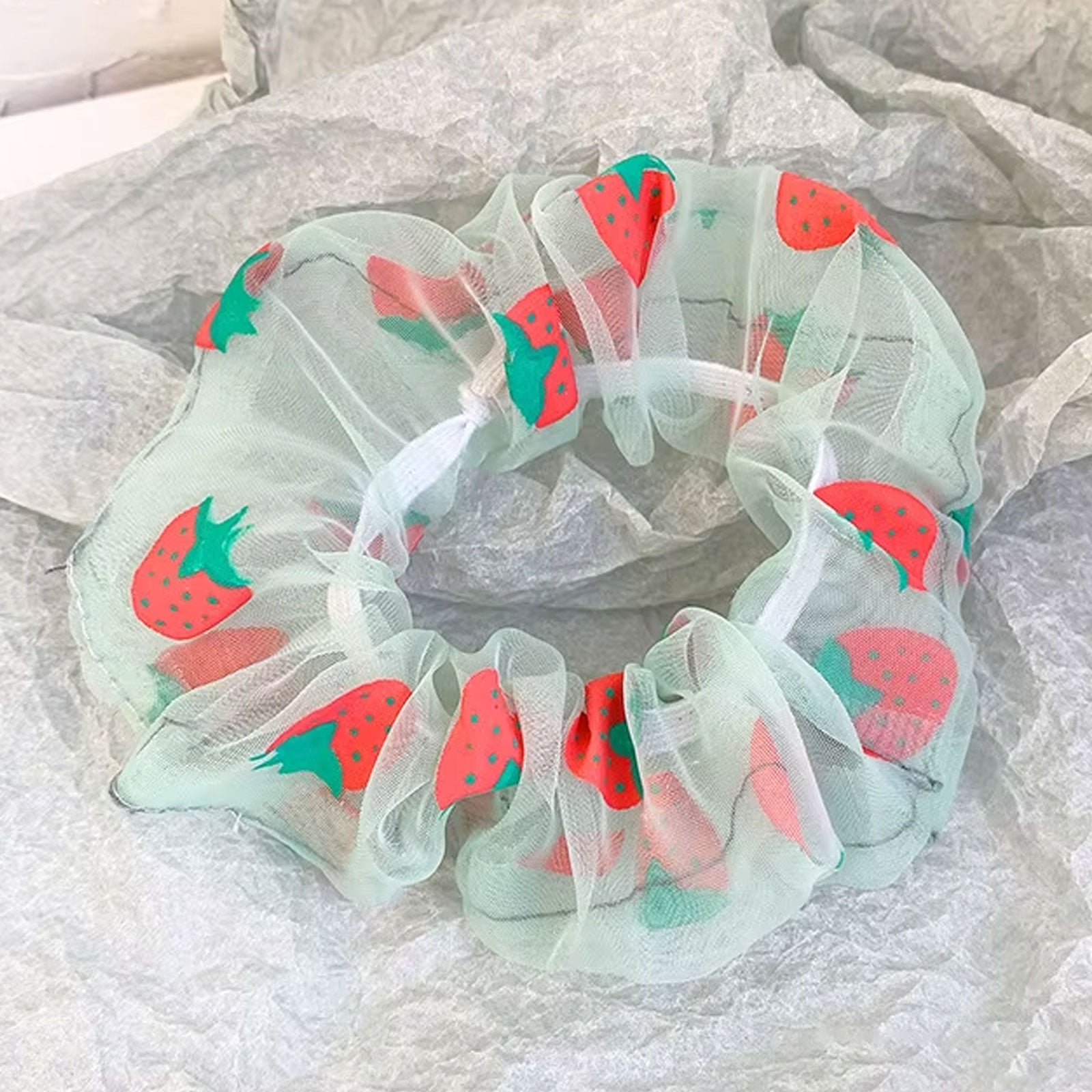 Chouchou en Voile Fraise Délicate Vert