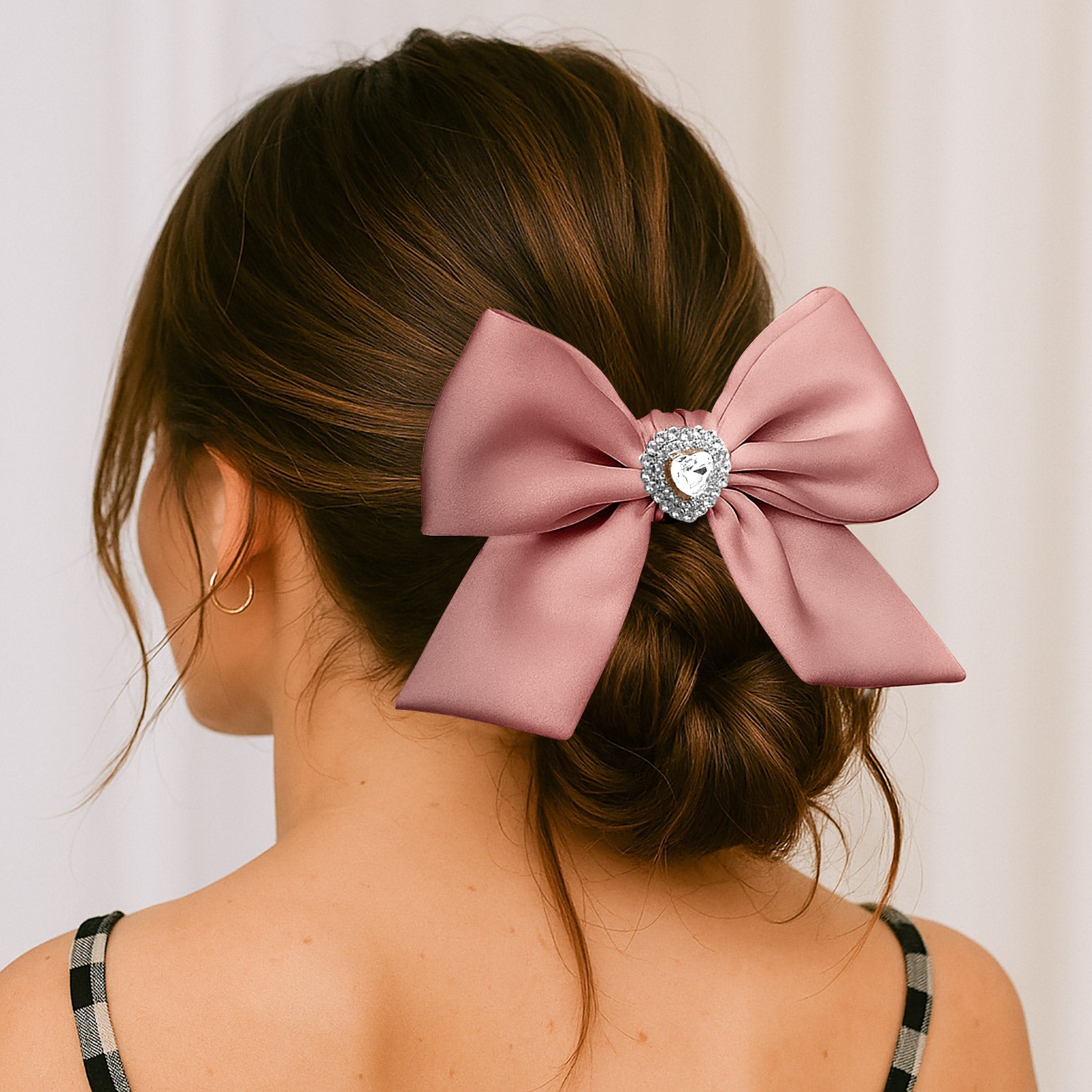 Chouchou en Satin Papillon avec Strass Rose