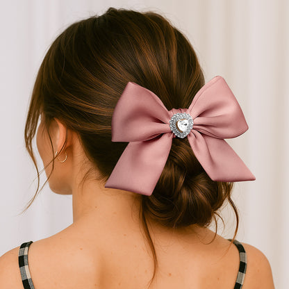 Chouchou en Satin Papillon avec Strass Rose