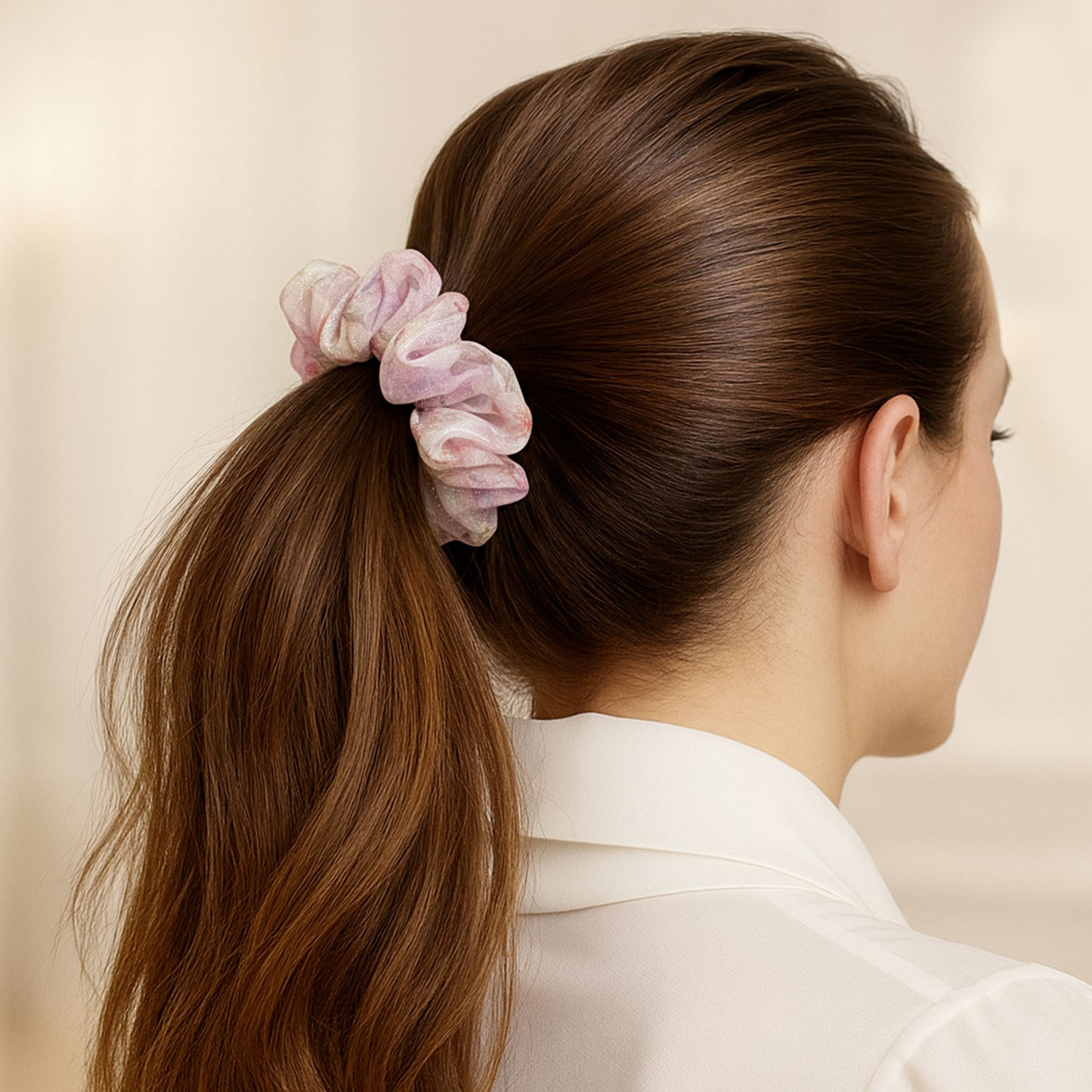 Chouchou XXL en Voile Fleuri Zoey Mauve Lilas