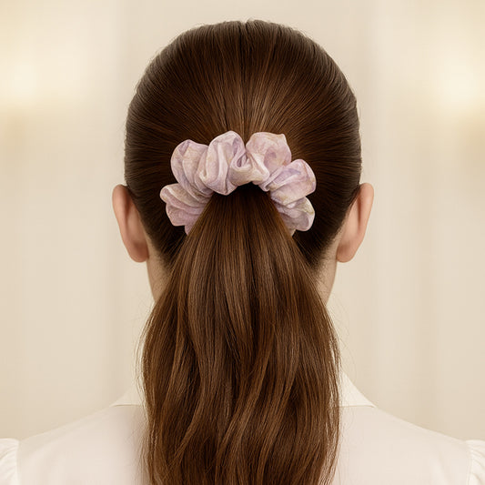 Chouchou XXL en Voile Fleuri Zoey Mauve Lilas