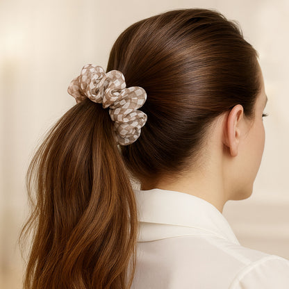 Chouchou XXL en Voile Damier Anya Marron