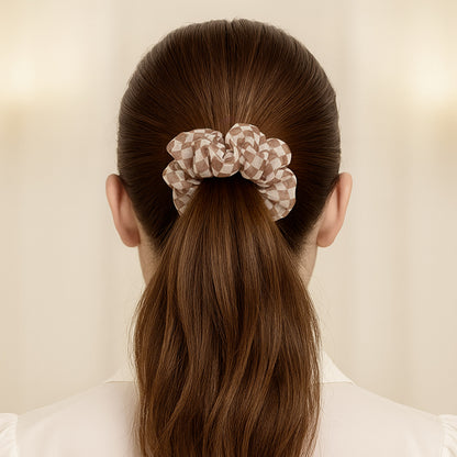 Chouchou XXL en Voile Damier Anya Marron