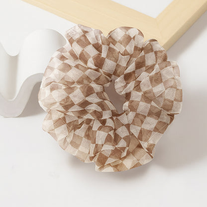 Chouchou XXL en Voile Damier Anya Marron