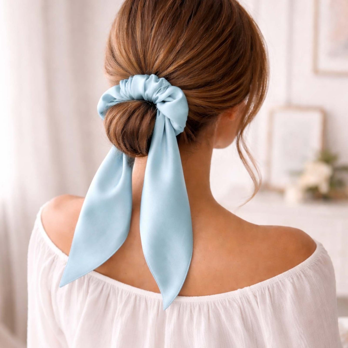 Chouchou en Satin Papillon Mariposa Bleu Clair
