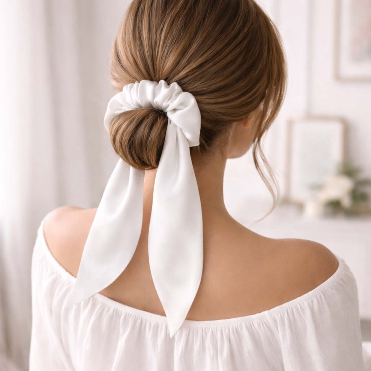Chouchou en Satin Papillon Mariposa Blanc