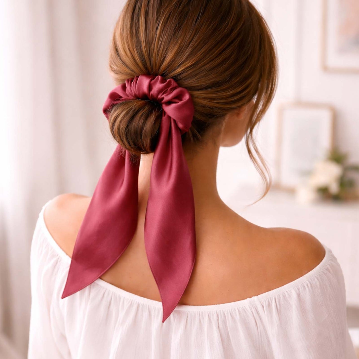 Chouchou en Satin Papillon Mariposa Bordeaux