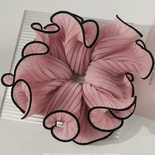Chouchou Froufrou Oversize - Rose Liseré Noir