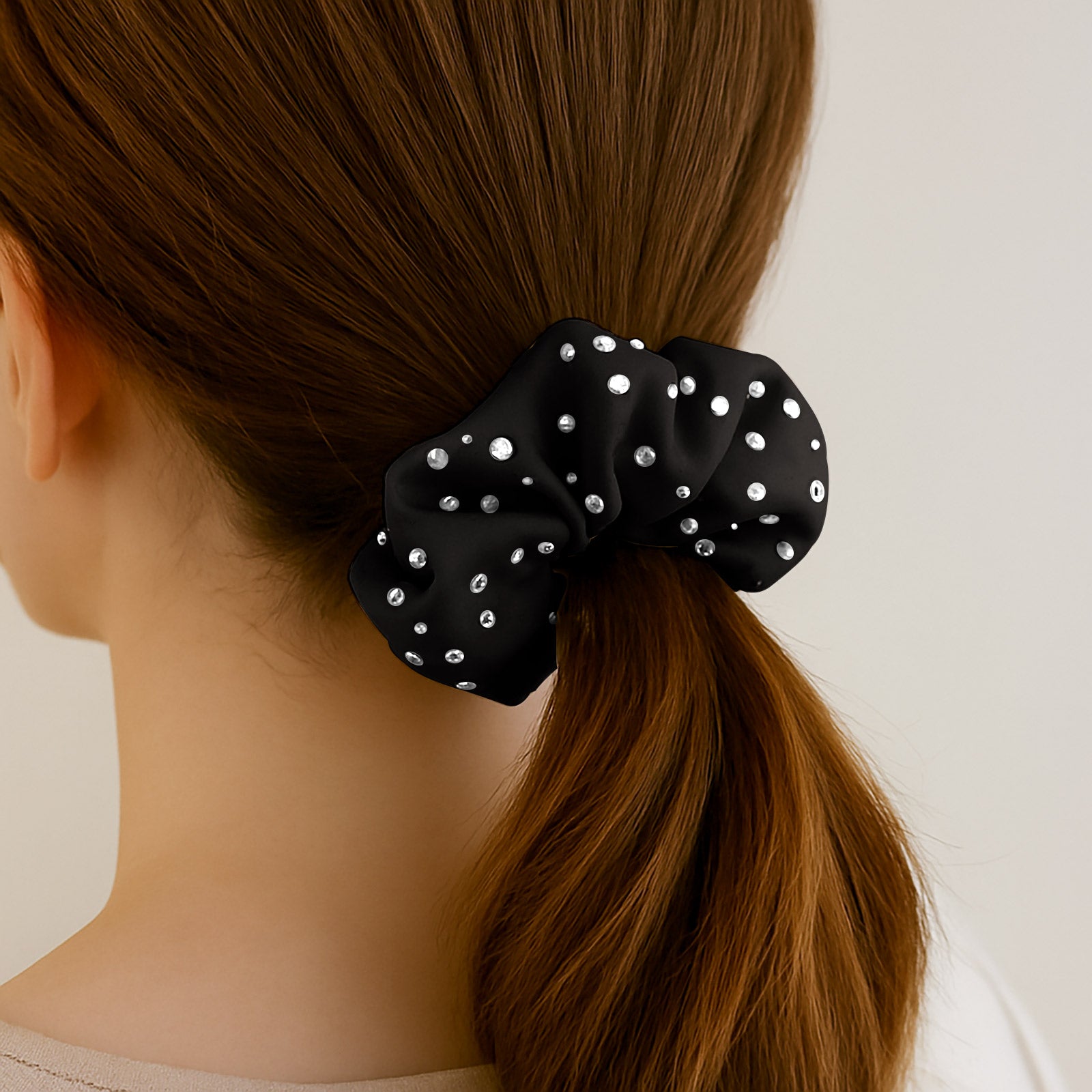 Chouchou en Satin Cristal Noir - Collection Valérie