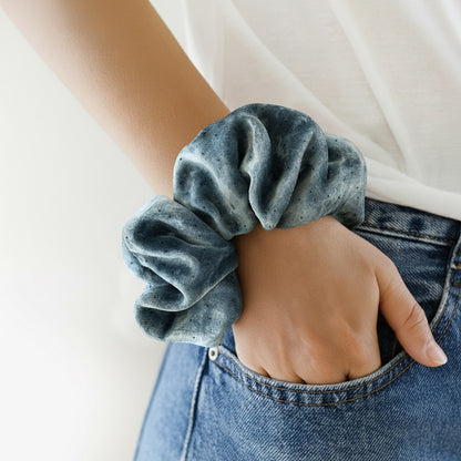 Chouchou XXL à Pois Morgane en Velours Bleu