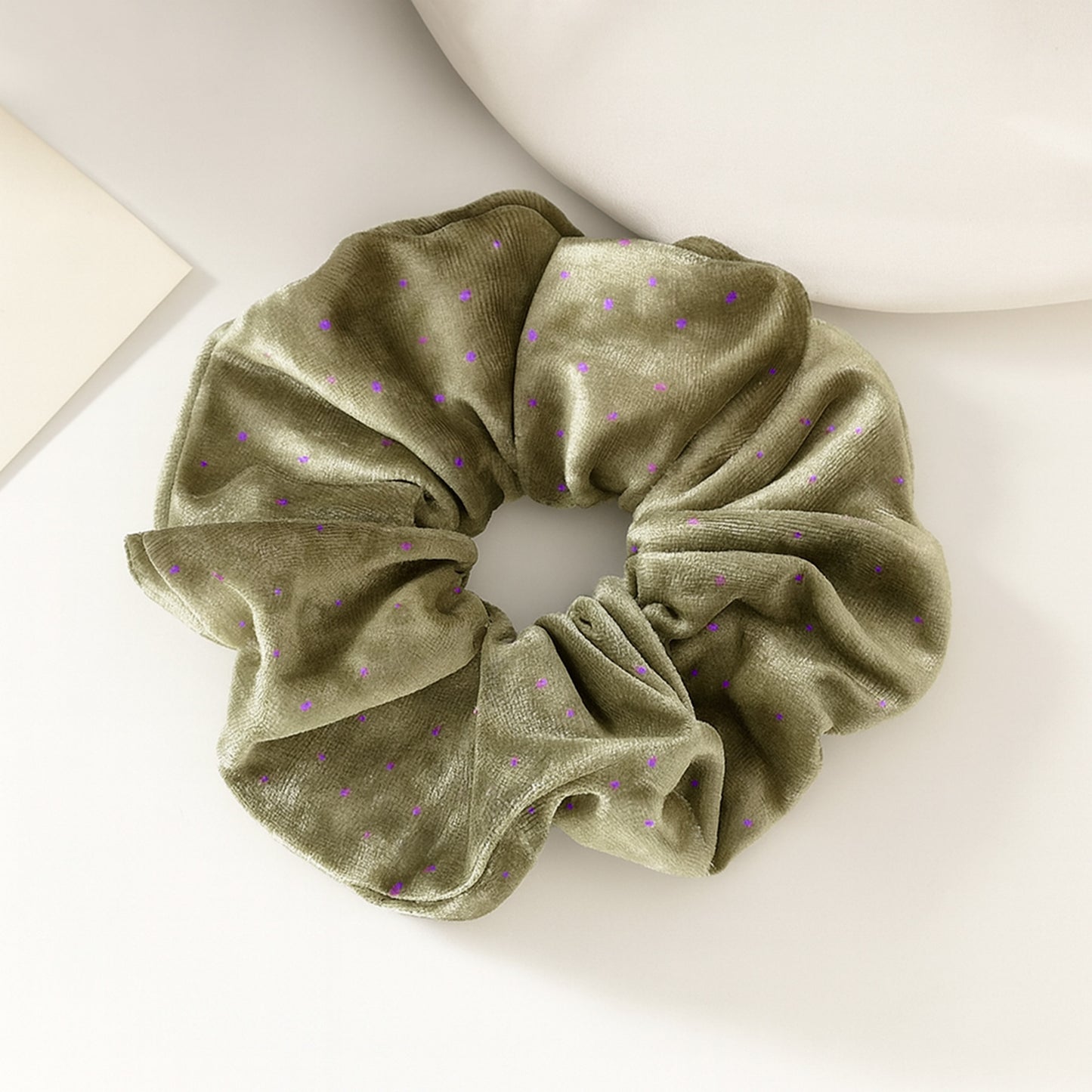 Chouchou XXL à Pois Morgane en Velours Vert