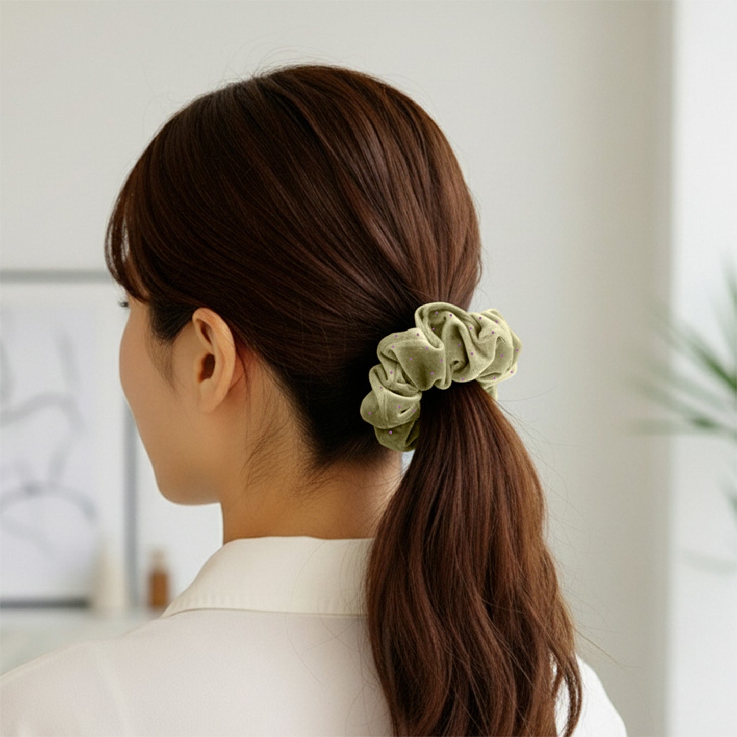 Chouchou XXL à Pois Morgane en Velours Vert