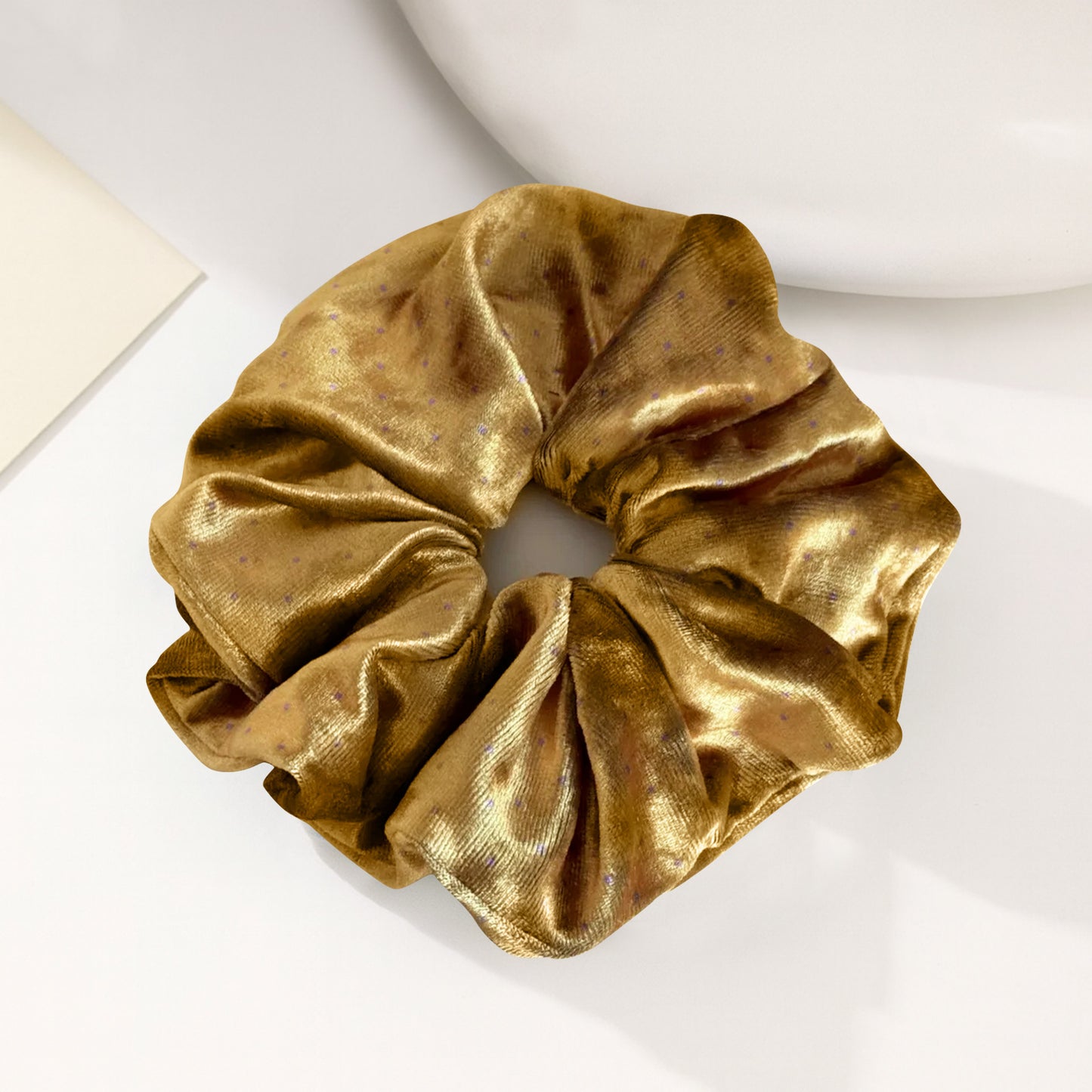 Chouchou XXL à Pois Morgane en Velours Jaune