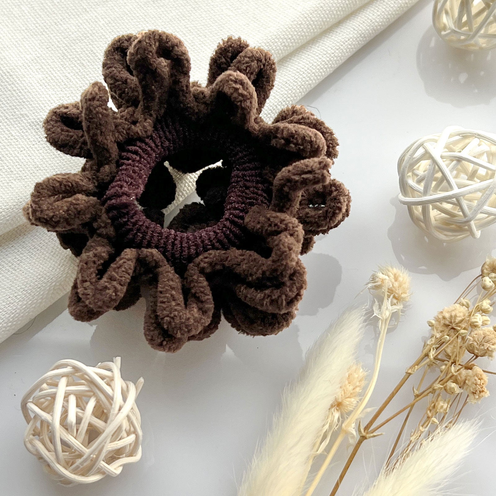 Chouchou en Velours Bouclette Marron