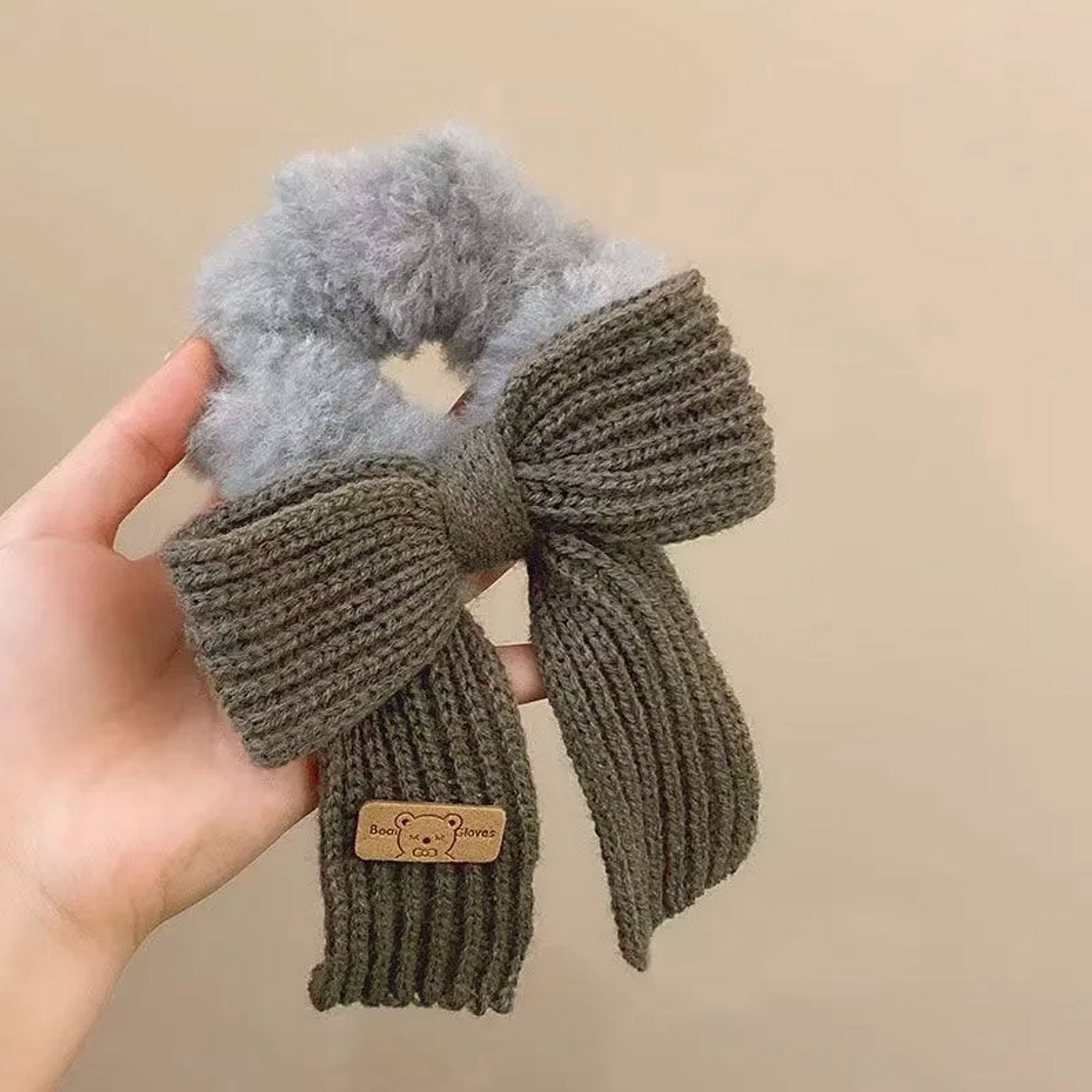 Chouchou en Tricot & Fourrure Gris - Collection Kimiko