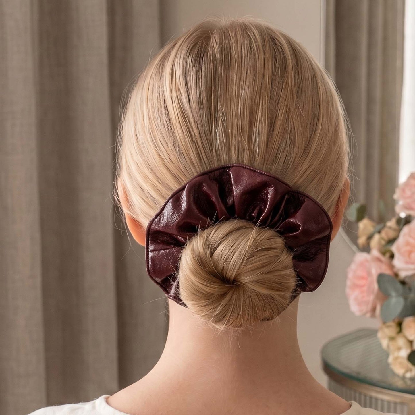 Chouchou Texturé Alma Effet Cuir Grainé Bordeaux