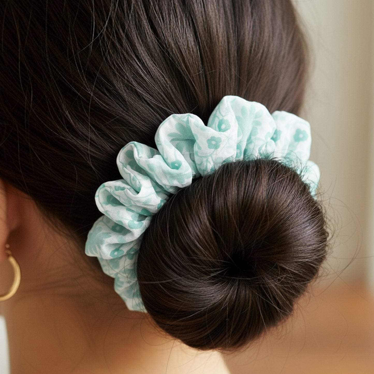 Chouchou XXL en Mousseline Fleurie Ally Vert