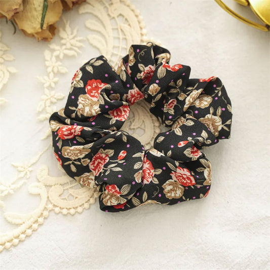 Chouchou Fleuri Printanier Noir - Collection Sierra