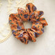 Chouchou en Satin Printanier Fleuri Orange