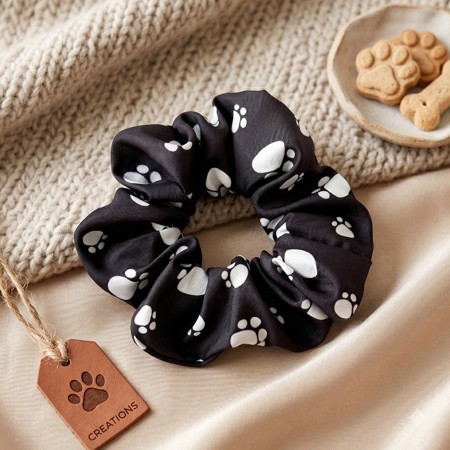 Chouchou en Tissu Mayfair Noir Motif Petites Pattes Chic