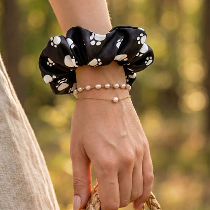 Chouchou en Tissu Mayfair Noir Motif Petites Pattes Chic
