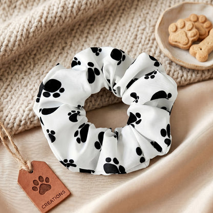 Chouchou en Tissu Mayfair Blanc Motif Petites Pattes Chic