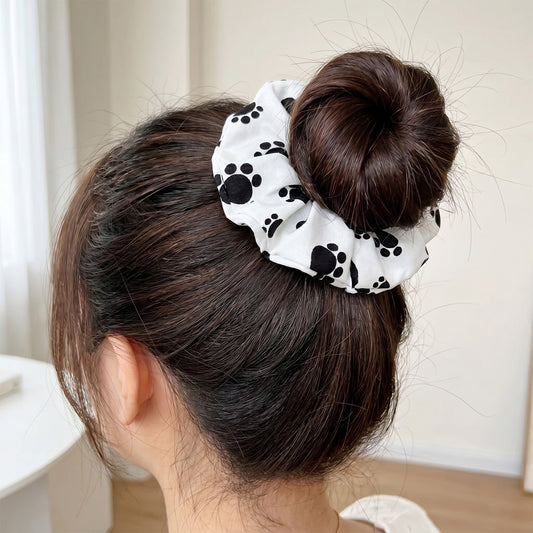 Chouchou en Tissu Mayfair Blanc Motif Petites Pattes Chic