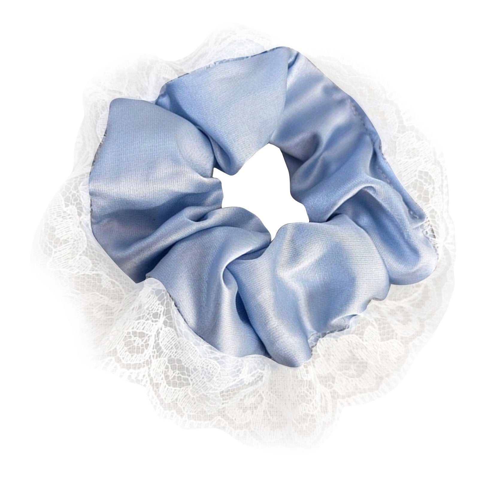 Chouchou en Satin avec Dentelle Bleu Ciel - Collection Hazel