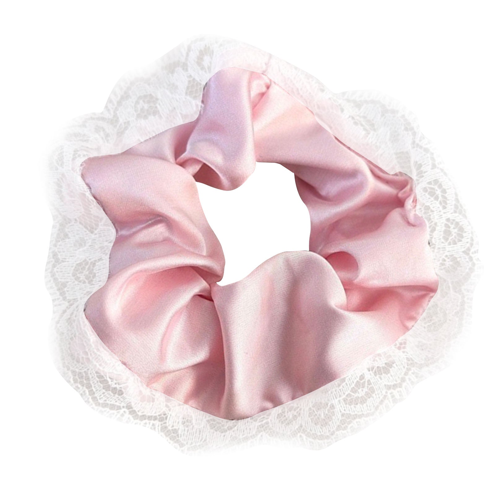 Chouchou en Satin avec Dentelle Rose - Collection Hazel