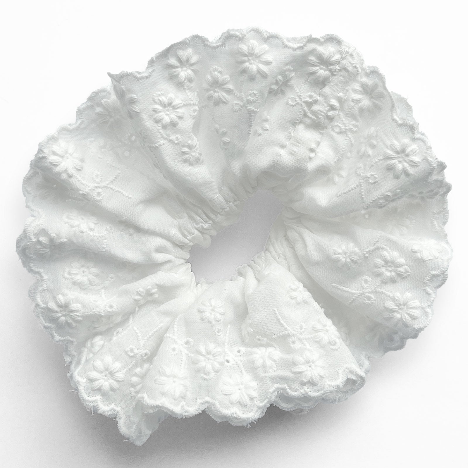 Chouchou en Tissu Brodé Blanc - Collection Annelise