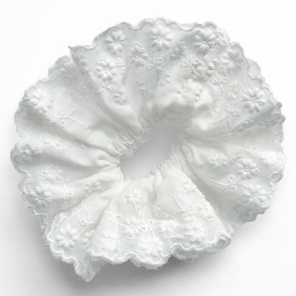 Chouchou en Tissu Brodé Blanc - Collection Annelise