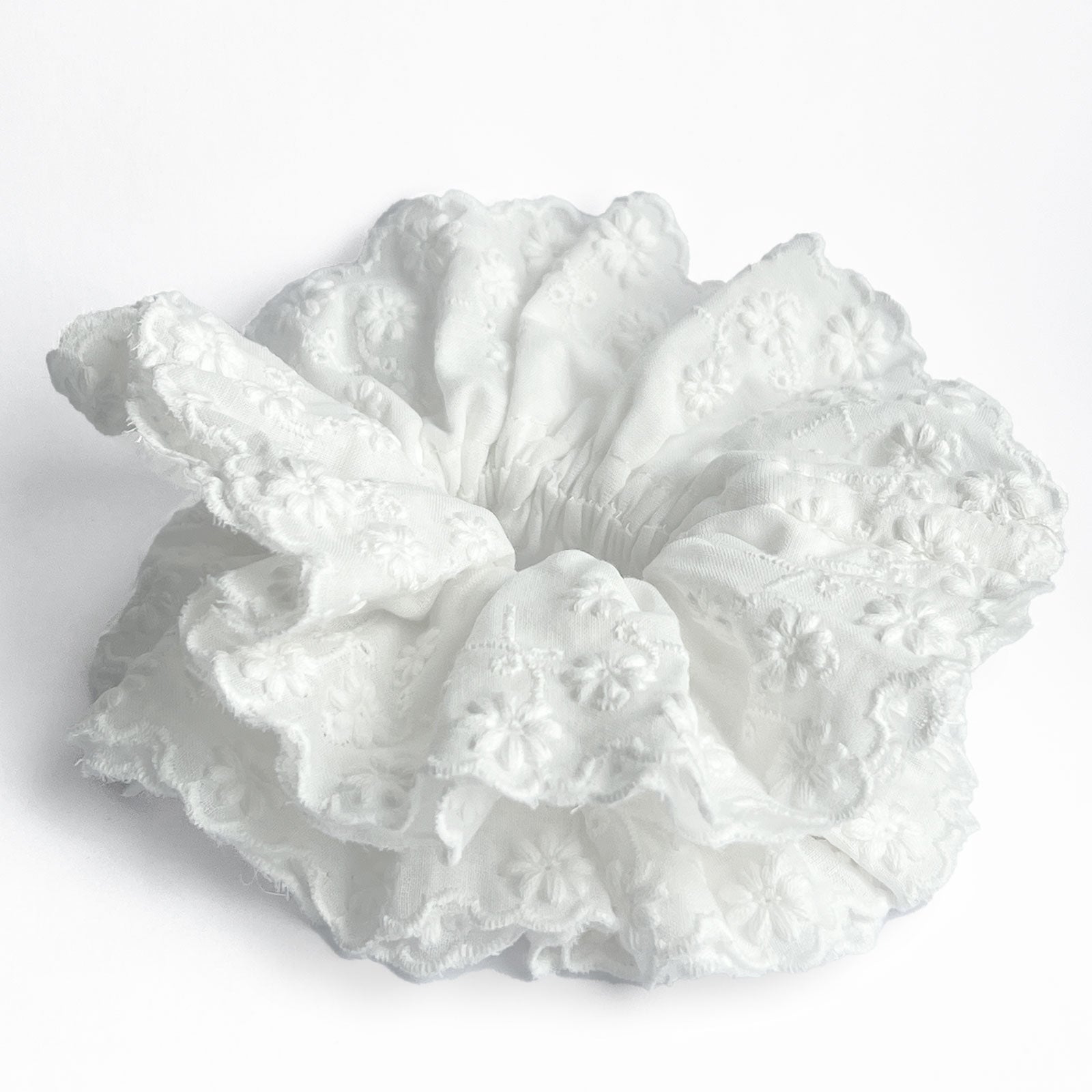 Chouchou en Tissu Brodé Blanc